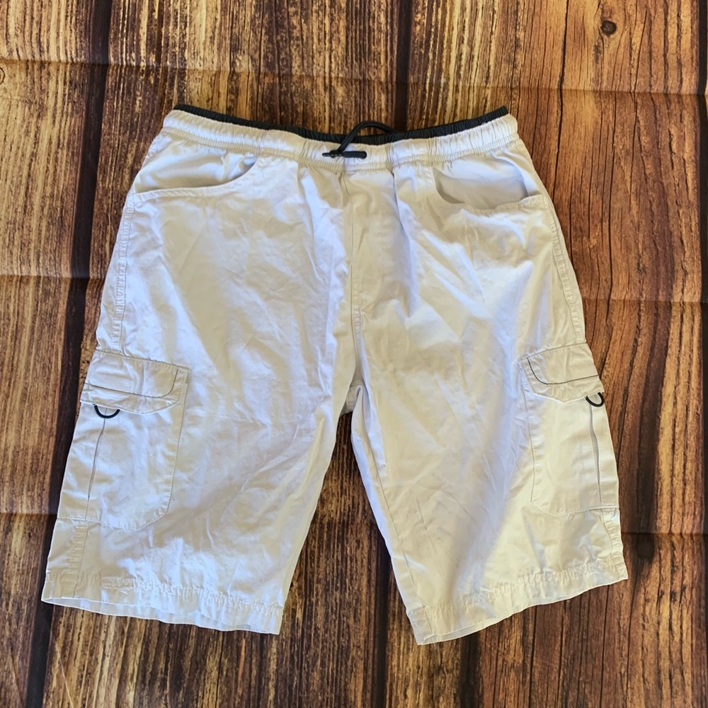 Univibe Men's Elastic Waist Drawstring Side Pockets White Cargo Shorts Size: L